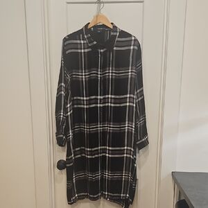 Denim 24/7 -  Black and White Checkered Maxi Duster Blouse - Plus Size - 24W
